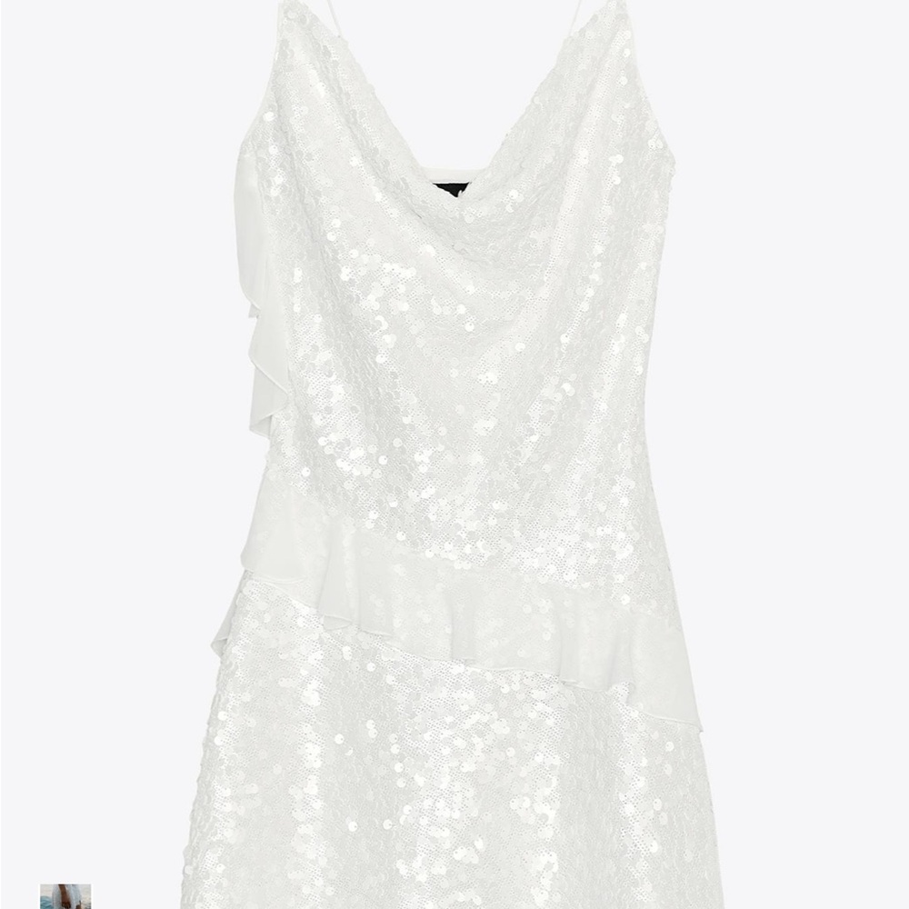 Zara White Sequin Ruffle Mini Dress